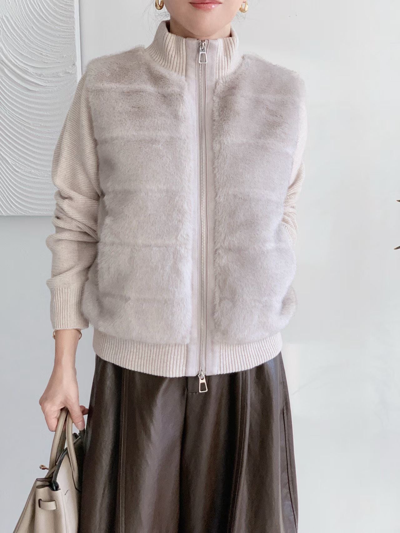 ♡貴氣暖絨拼接立領拉鍊外套♡ (C251271)