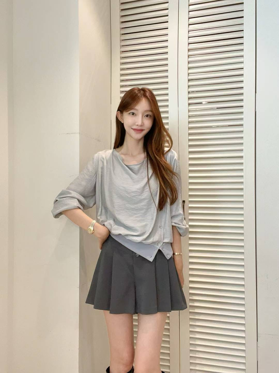 ♡設計感垂領斜排釦上衣♡ (C251040)