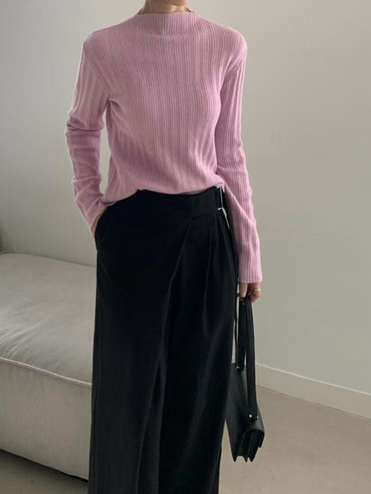 ♡極簡細坑微高領針織上衣♡ (C251217)