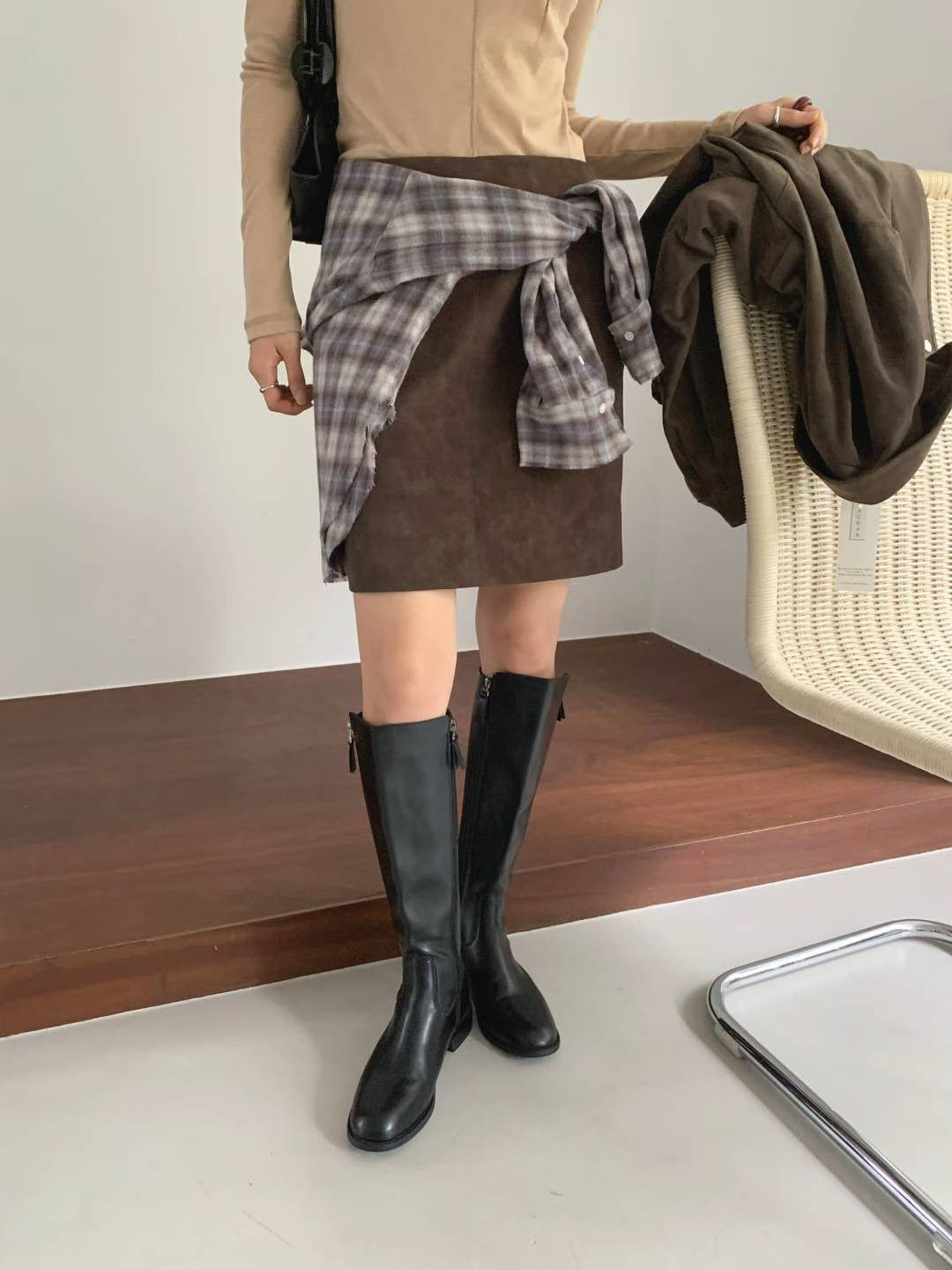 ♡霧感麂絨H線短裙♡ (C251163)