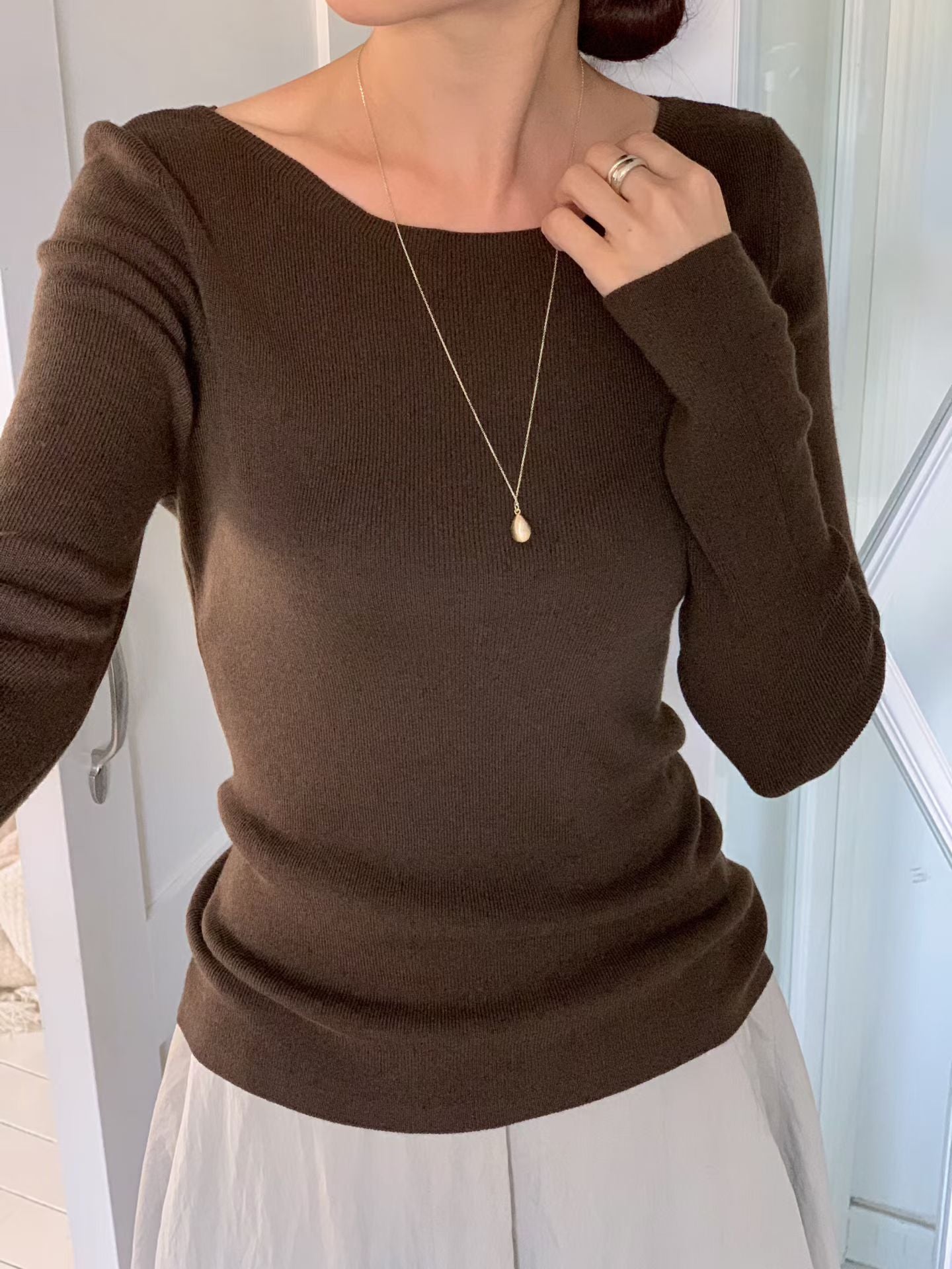 ♡顯瘦細針織船領薄長袖♡ (C251130)