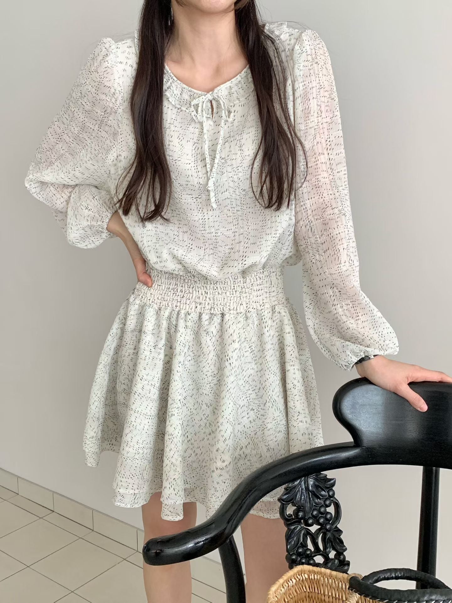 ♡仙氣修身雪紡飄逸洋裝♡ (C260553)