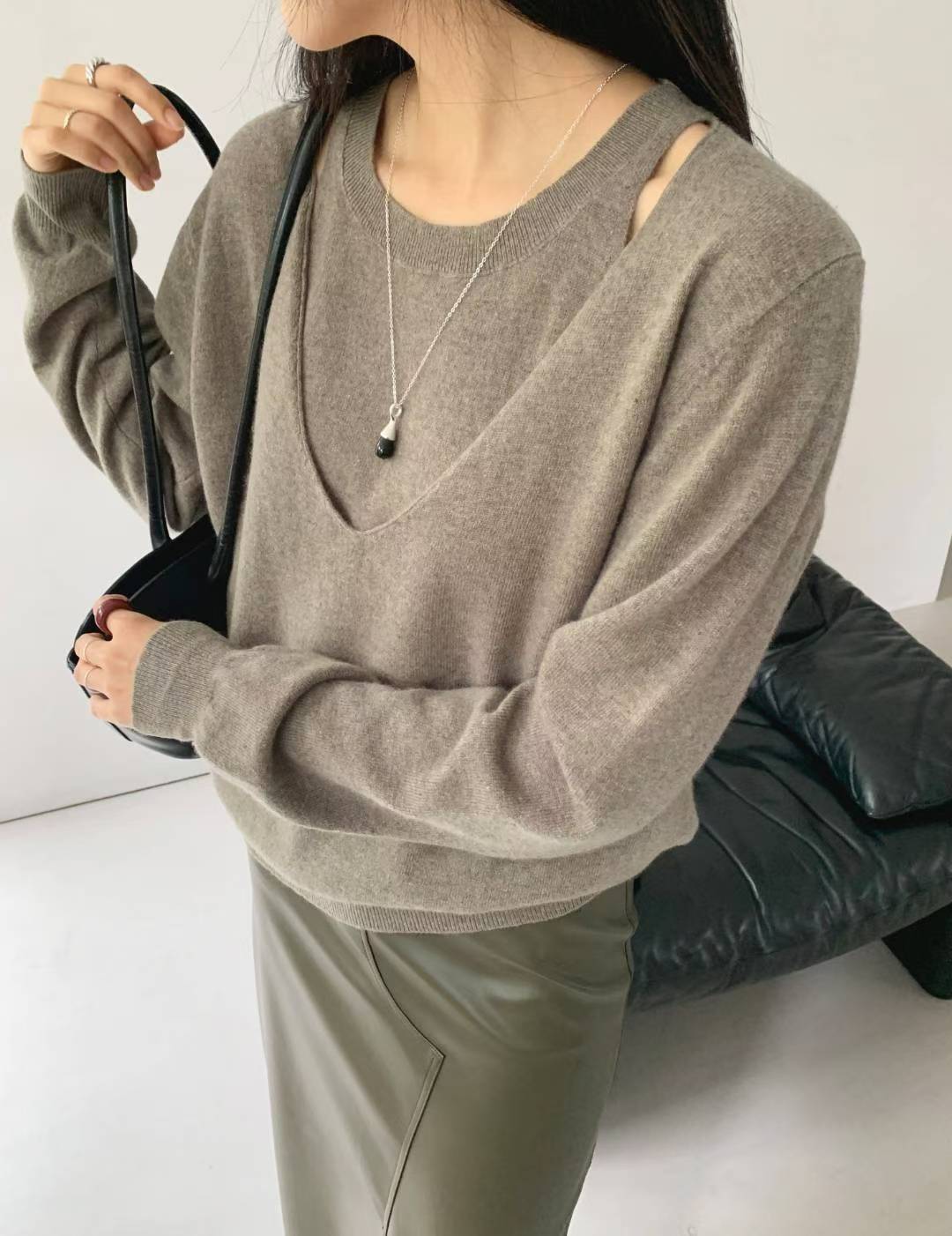 ♡假兩件層次設計感針織上衣♡ (C251145)