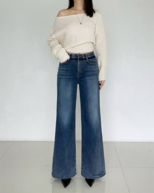 ♡鹽洗拼色長腿顯瘦喇叭褲♡ (C251234)