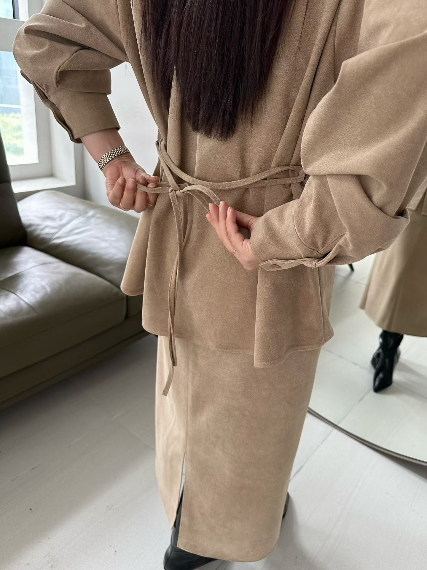 ♡柔霧麂皮綁帶襯衫♡ (C251116)