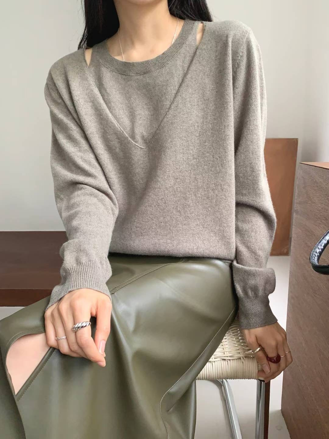 ♡假兩件層次設計感針織上衣♡ (C251145)