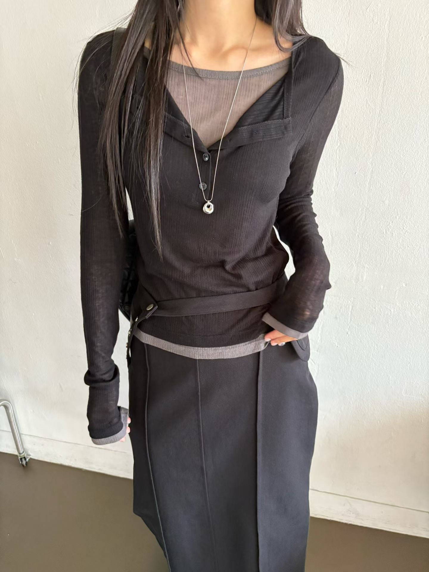 ♡輕柔親膚層次感長袖上衣♡ (C251253)