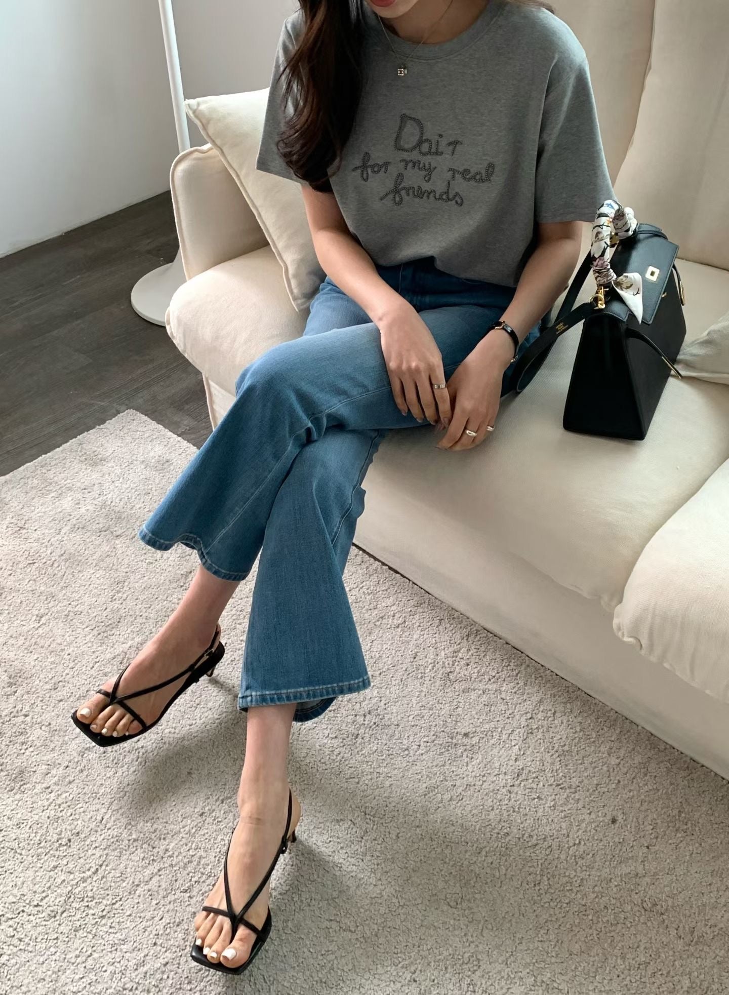♡夏日百搭修身微喇叭九分牛仔褲♡ (C260443)