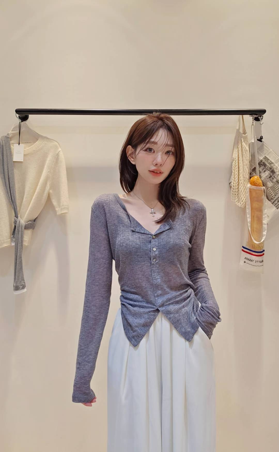 ♡Oni家♡開衩天絲羊毛亨利領T (C251004)