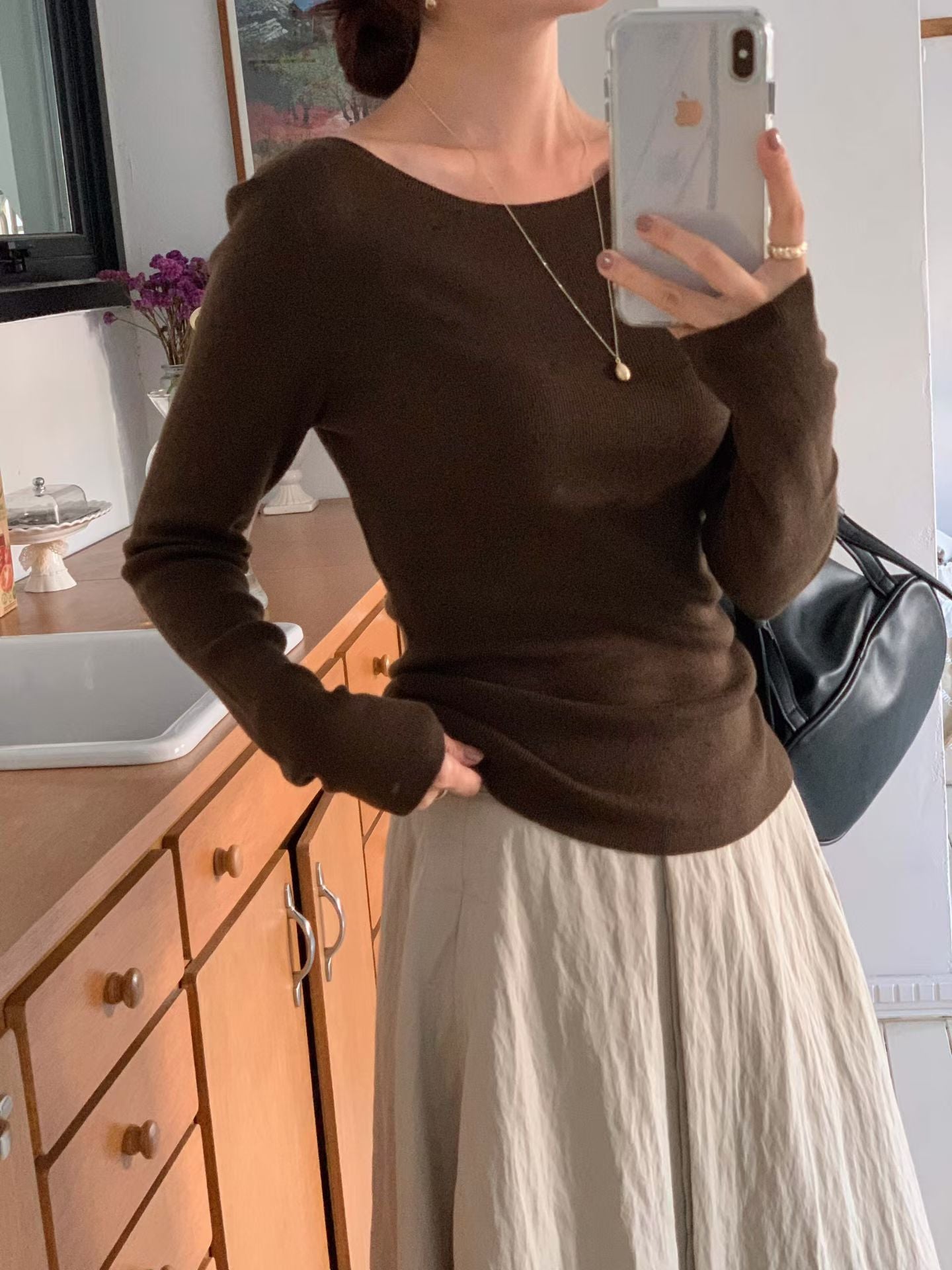 ♡顯瘦細針織船領薄長袖♡ (C251130)