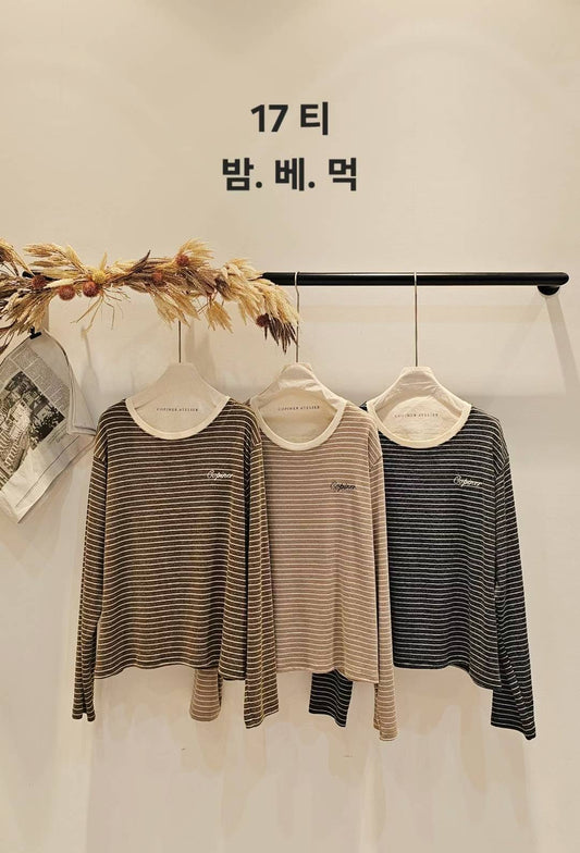 ♡Oni家♡品牌刺繡麻糬條紋T (C251152)