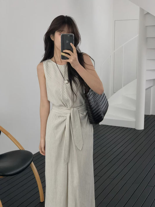 ♡法式扭結顯瘦直紋洋裝♡ (C260537)