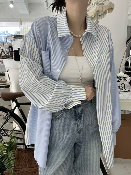 ♡雙色條紋男友襯衫♡ (C250910)