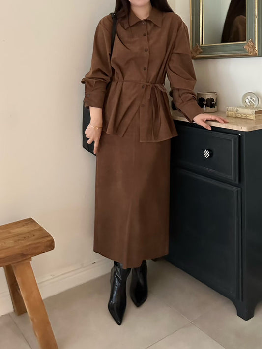 ♡都會微彈麂皮感中長裙♡ (C251117)