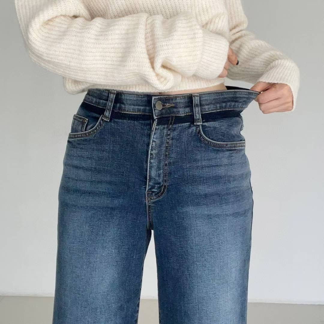 ♡鹽洗拼色長腿顯瘦喇叭褲♡ (C251234)