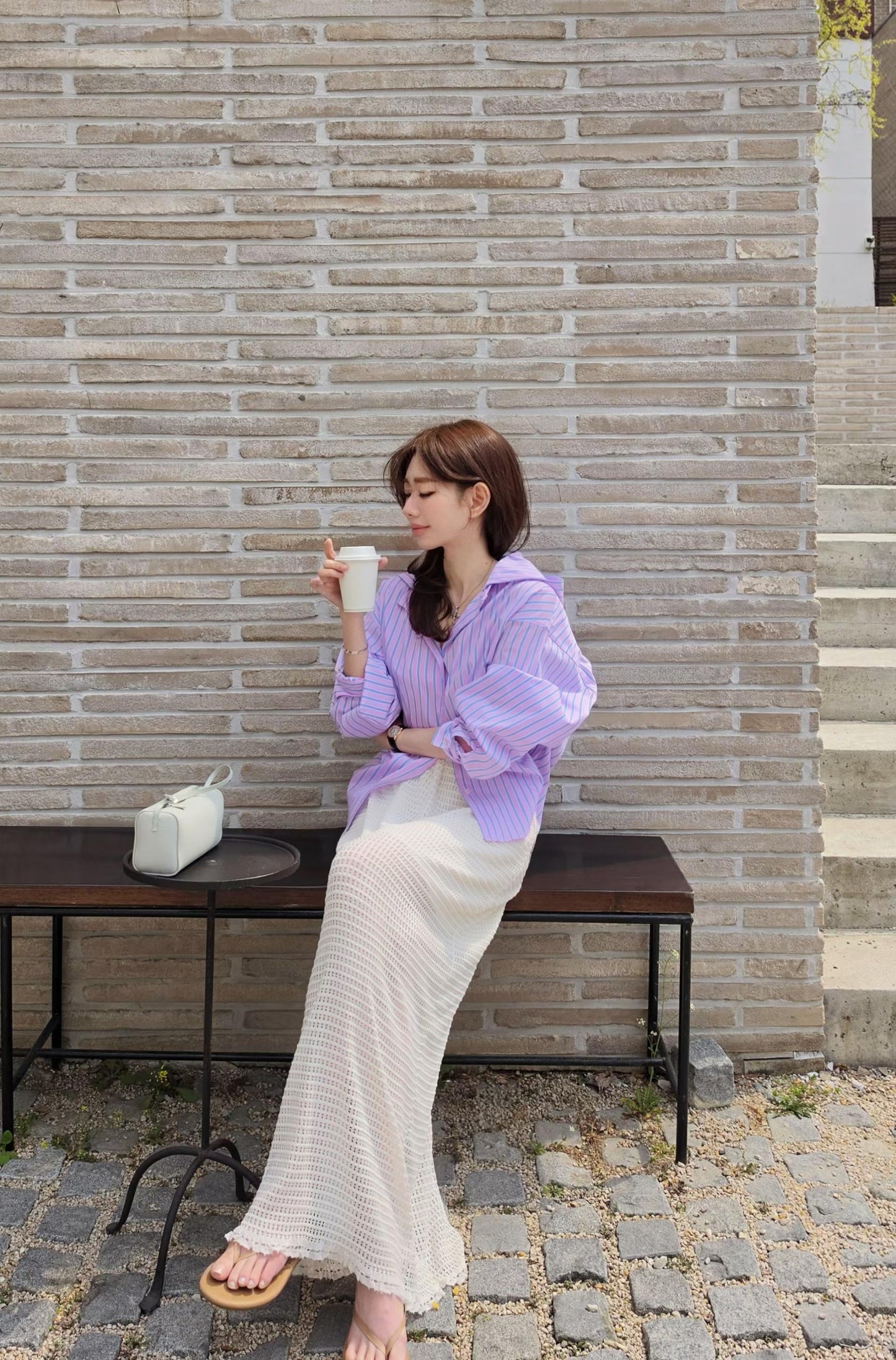 ♡Oni家♡質感連帽條紋襯衫 (C260501)