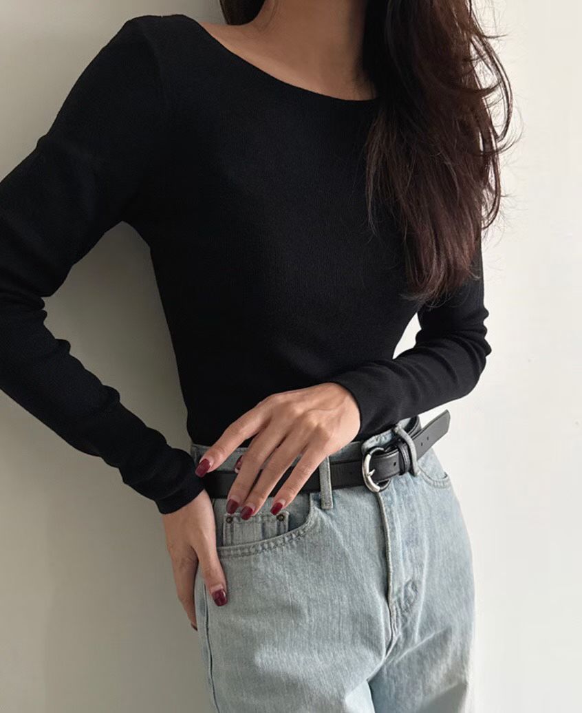 ♡顯瘦細針織船領薄長袖♡ (C251130)