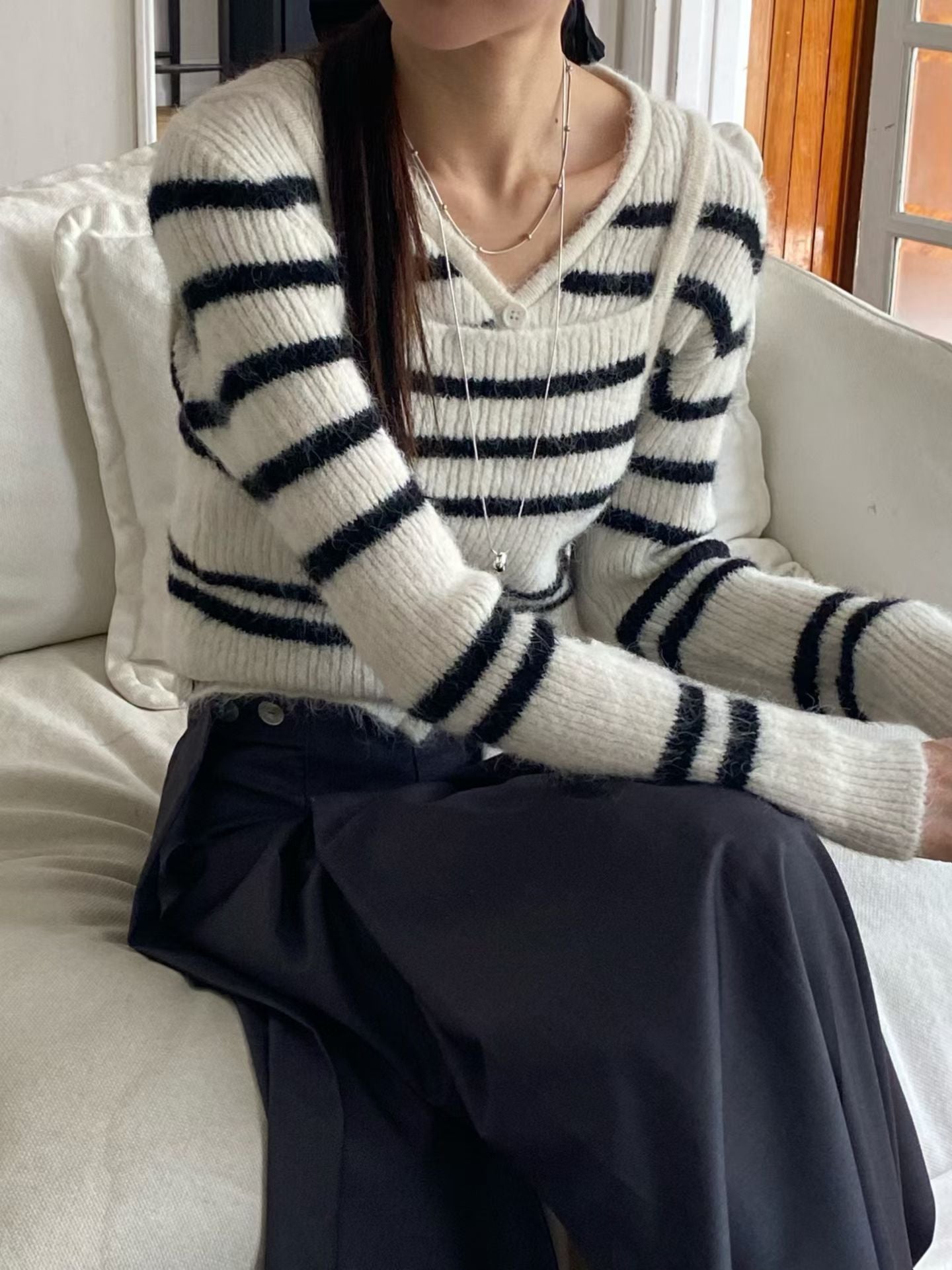 ♡實搭條紋細肩帶開衫兩件組♡ (C251126)