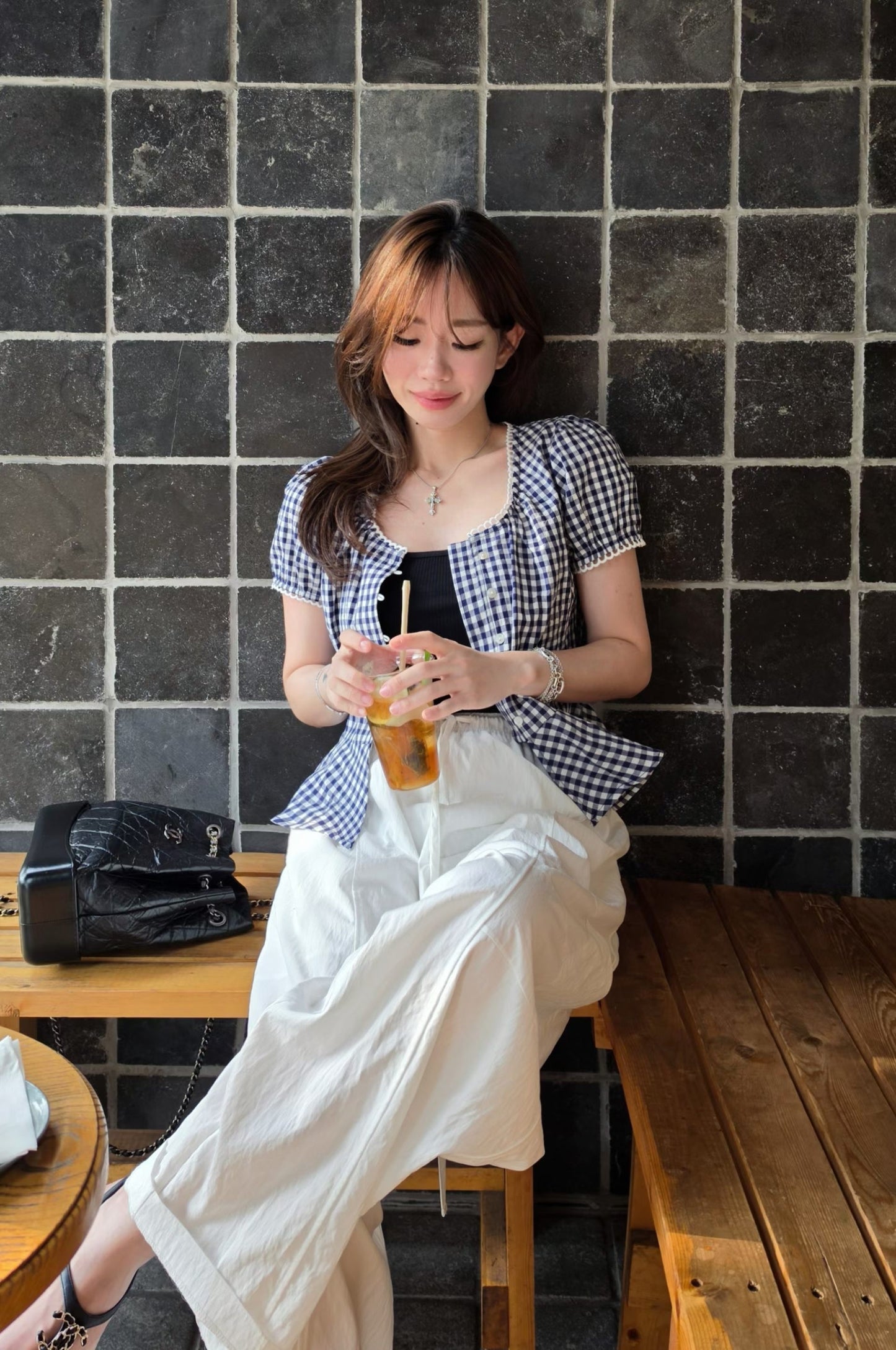 ♡Oni家♡法式小浪漫格紋罩衫 (C260708)