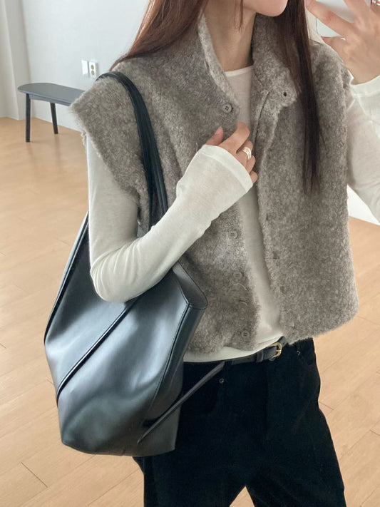 ♡毛呢感立領保暖背心♡ (C251265)