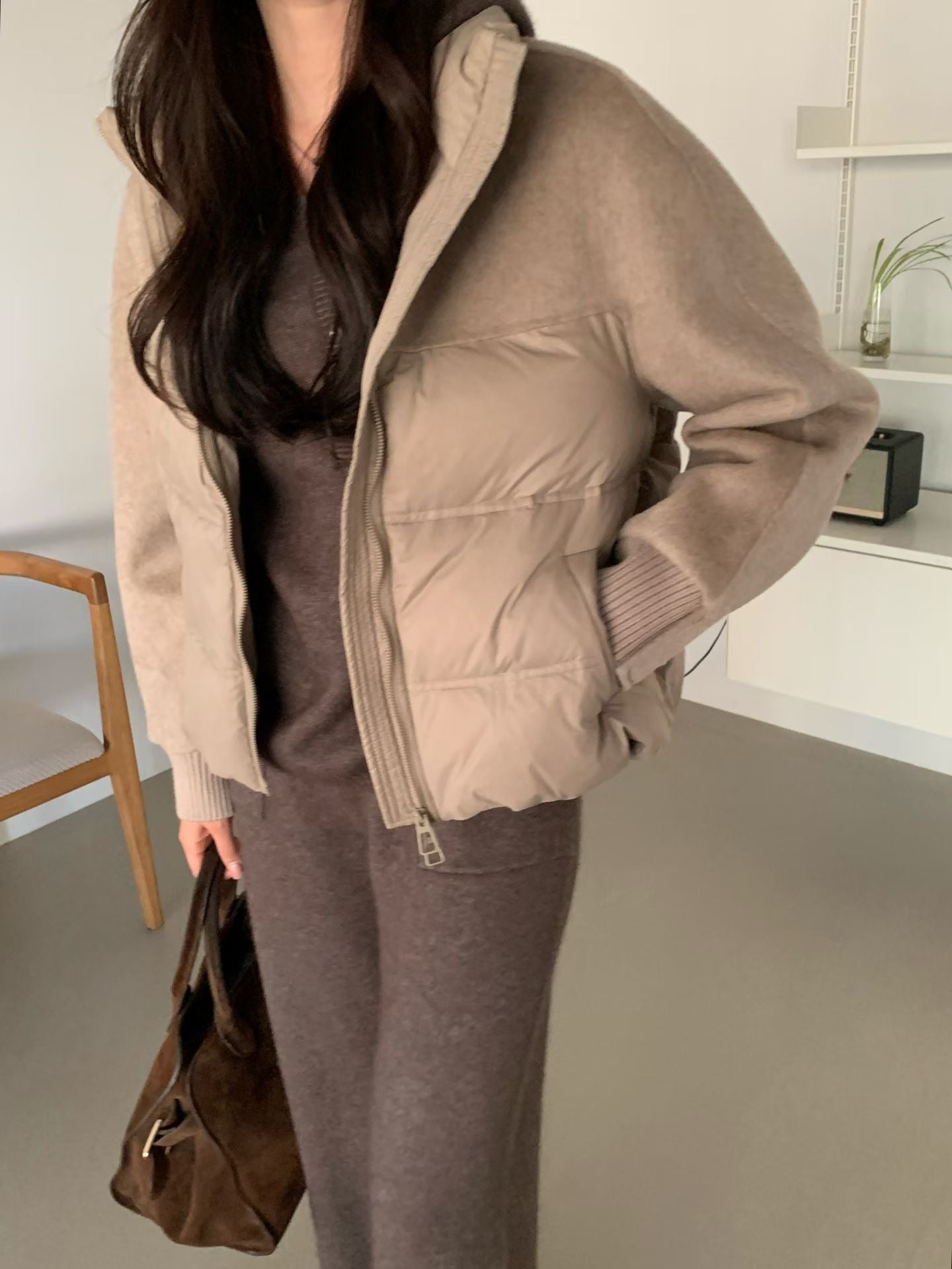 ♡質感異材質立領外套♡ (C251208)