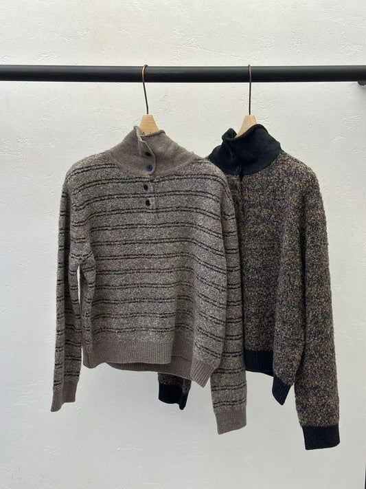 ♡粗花紋理排扣半高領毛衣♡ (C251239)