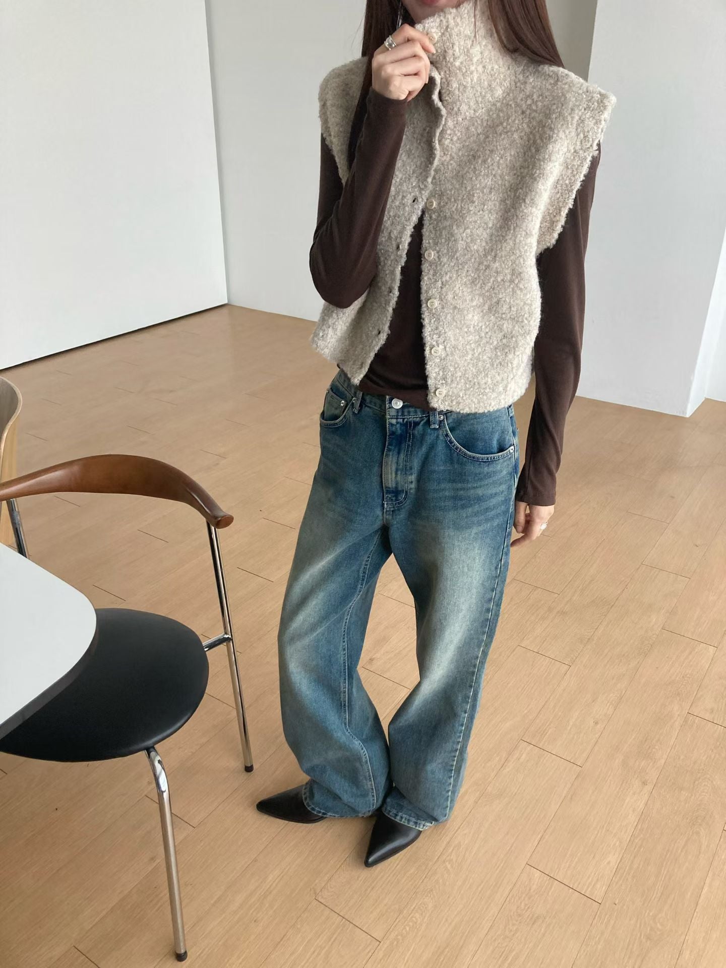 ♡毛呢感立領保暖背心♡ (C251265)