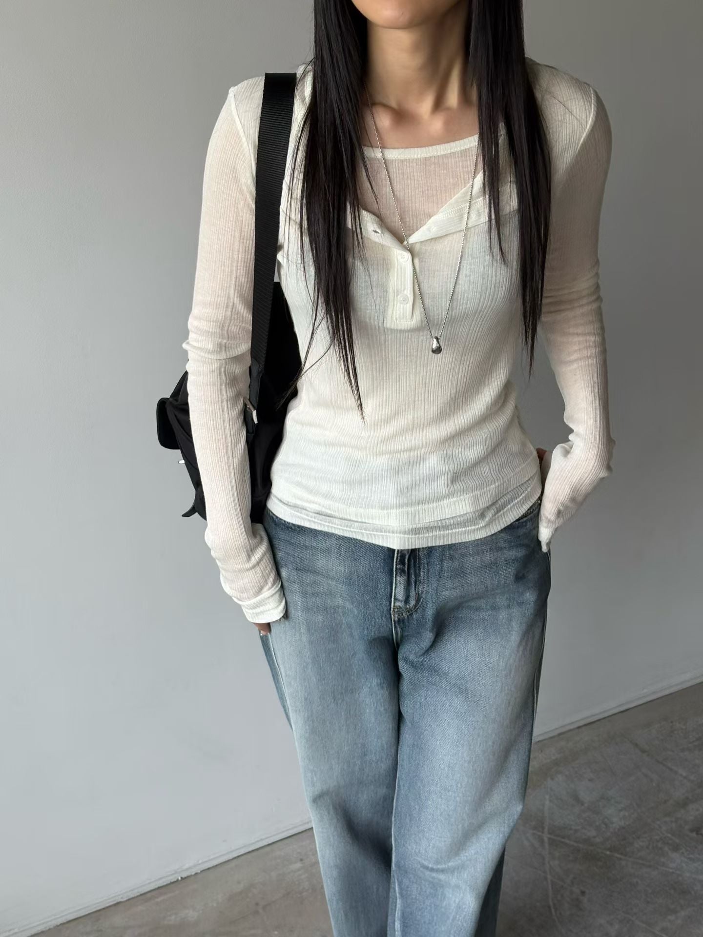 ♡輕柔親膚層次感長袖上衣♡ (C251253)