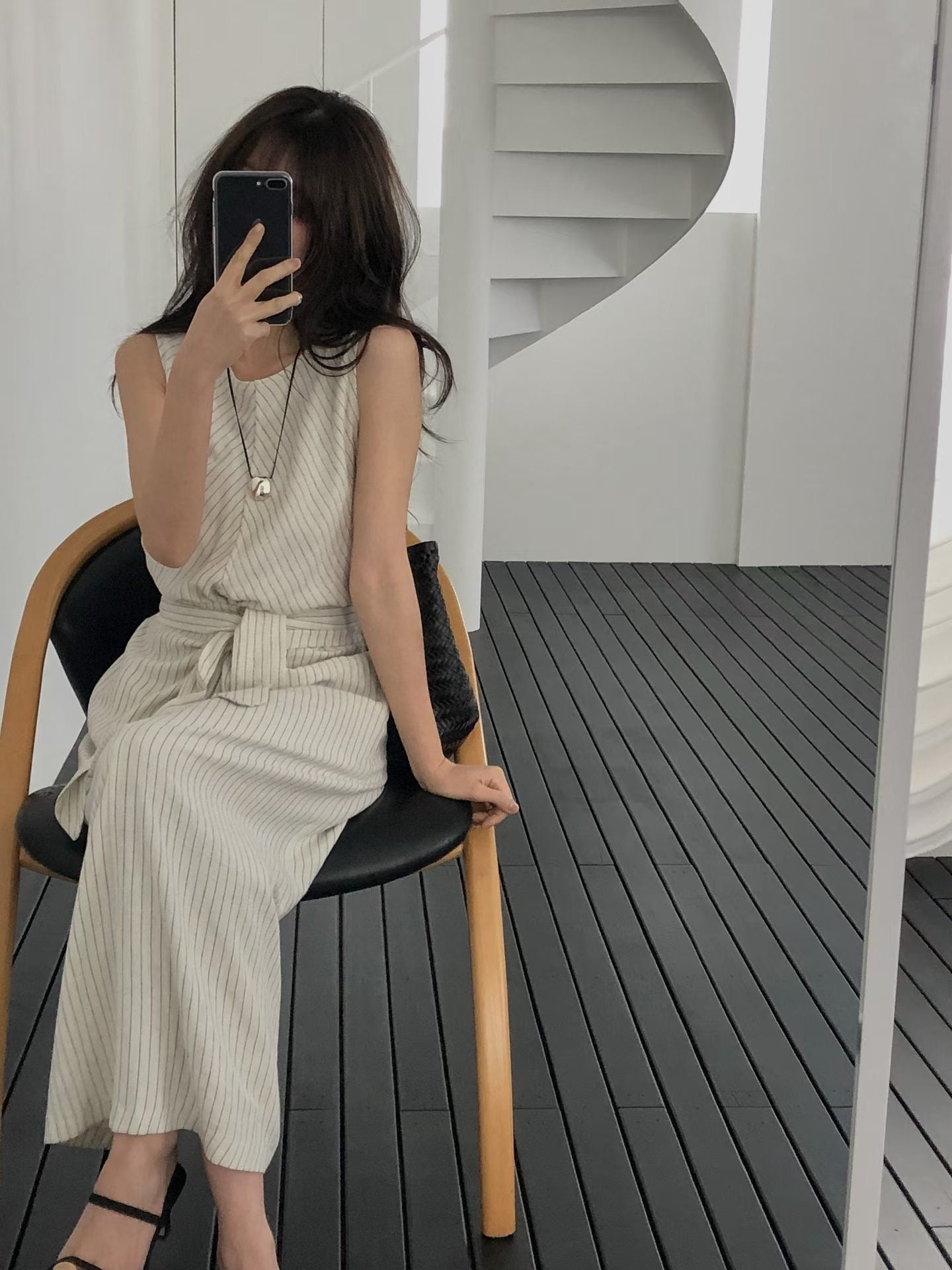 ♡法式扭結顯瘦直紋洋裝♡ (C260537)