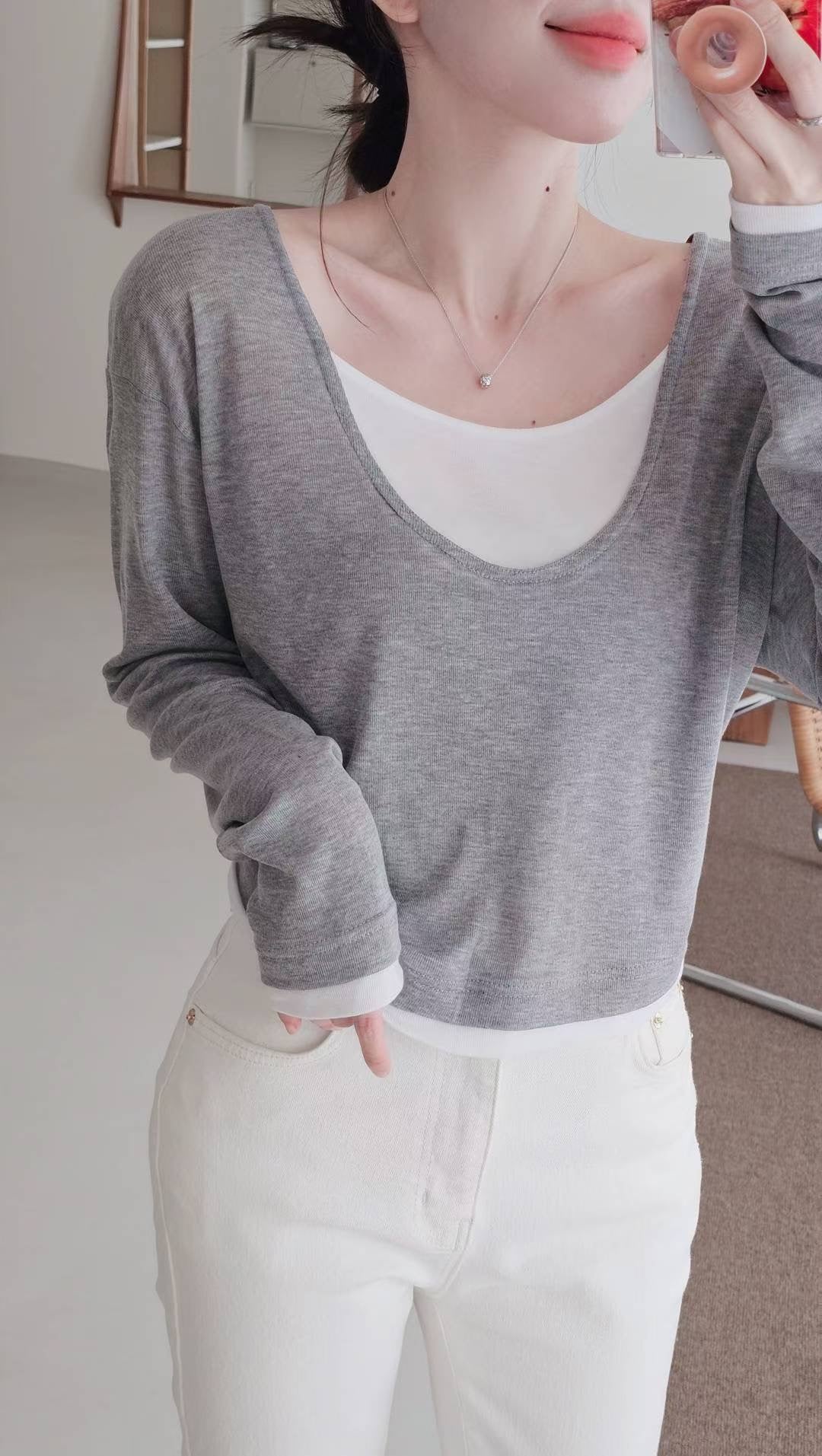 ♡Oni家♡天絲假兩件長袖T (C250956)