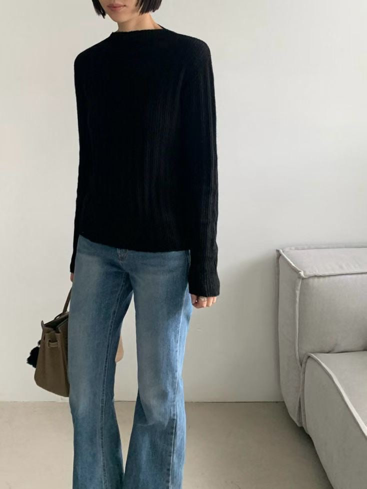 ♡極簡細坑微高領針織上衣♡ (C251217)