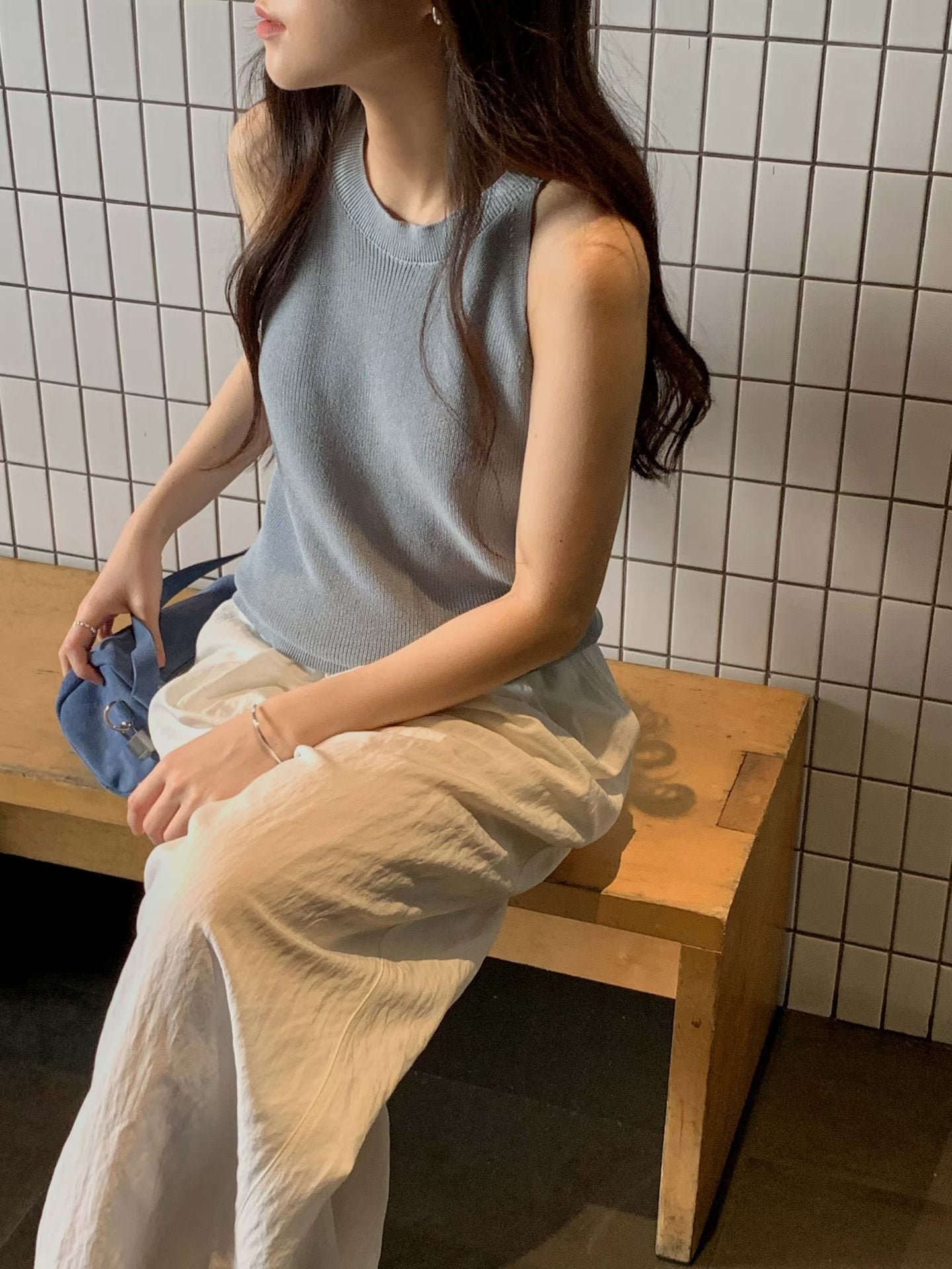 ♡溫柔高級感細針織削肩背心♡ (C260510)