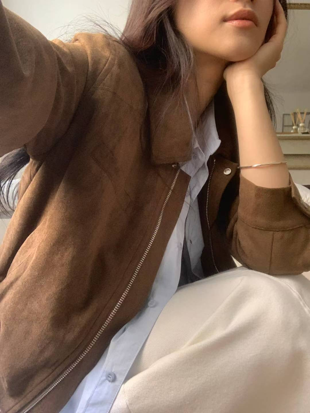 ♡極簡仿麂皮休閒夾克♡ (C251012)