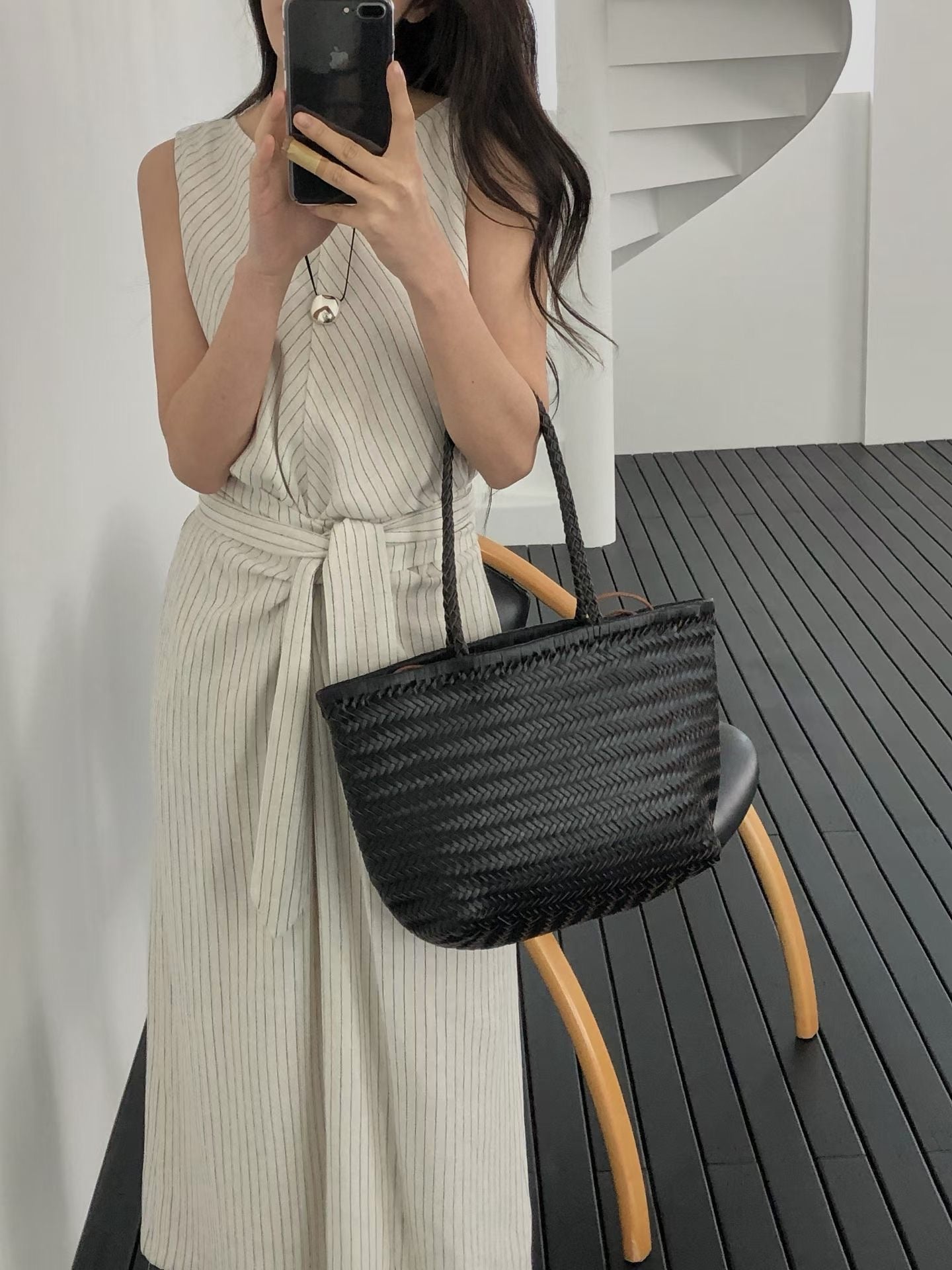 ♡法式扭結顯瘦直紋洋裝♡ (C260537)