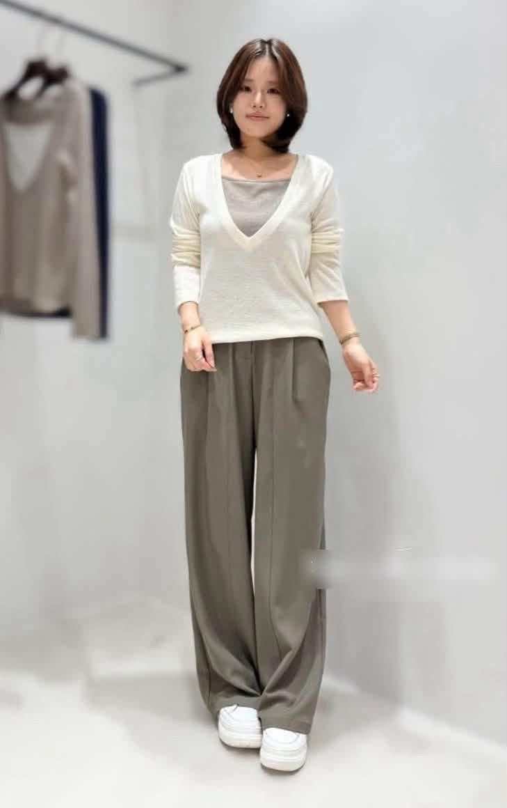 ♡百搭撞色拼接假兩件V領上衣♡ (C261020)