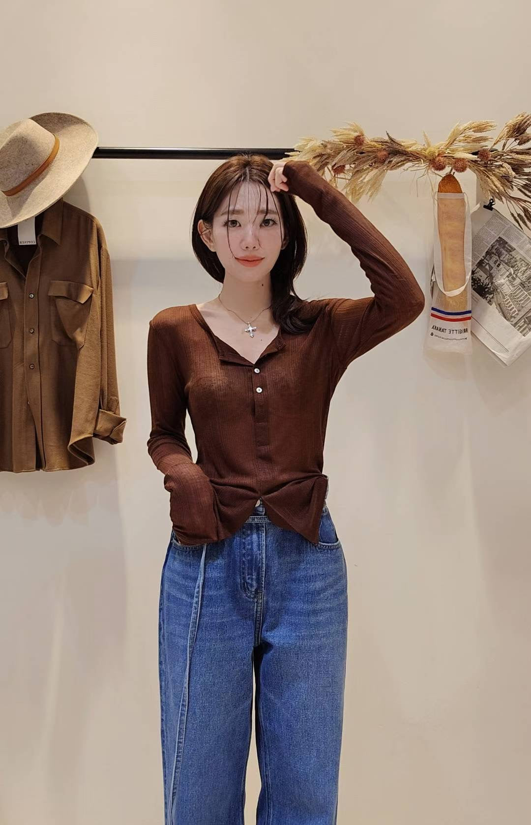 ♡Oni家♡開衩天絲羊毛亨利領T (C251004)