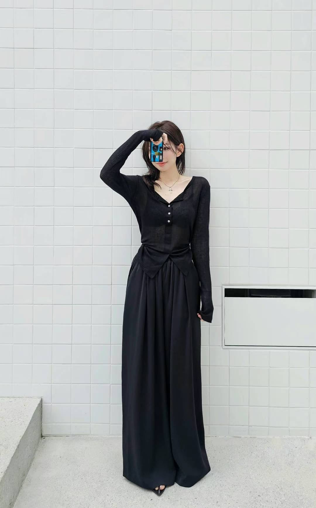 ♡Oni家♡開衩天絲羊毛亨利領T (C251004)