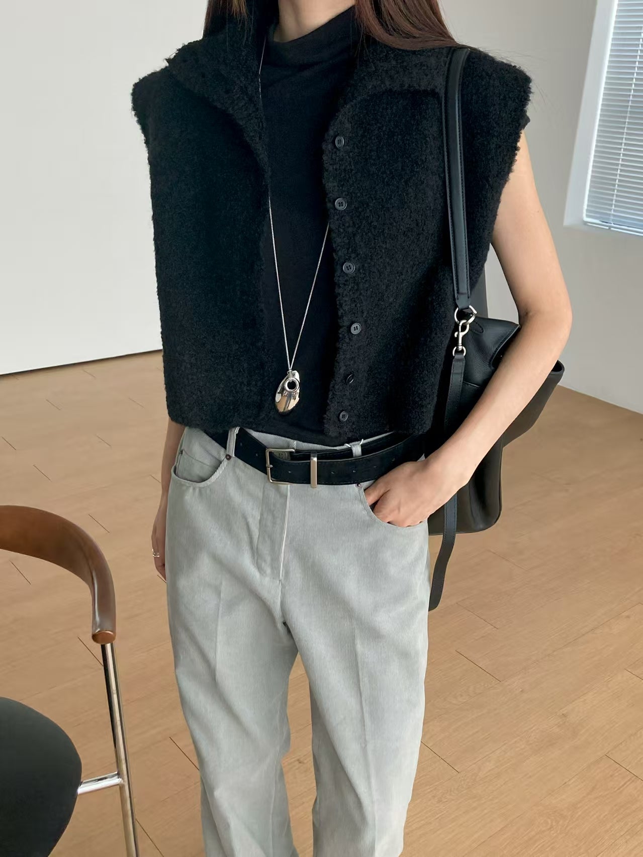 ♡毛呢感立領保暖背心♡ (C251265)