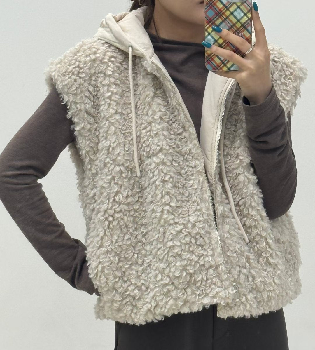 ♡雙面QQ暖毛連帽背心♡ (C251249)