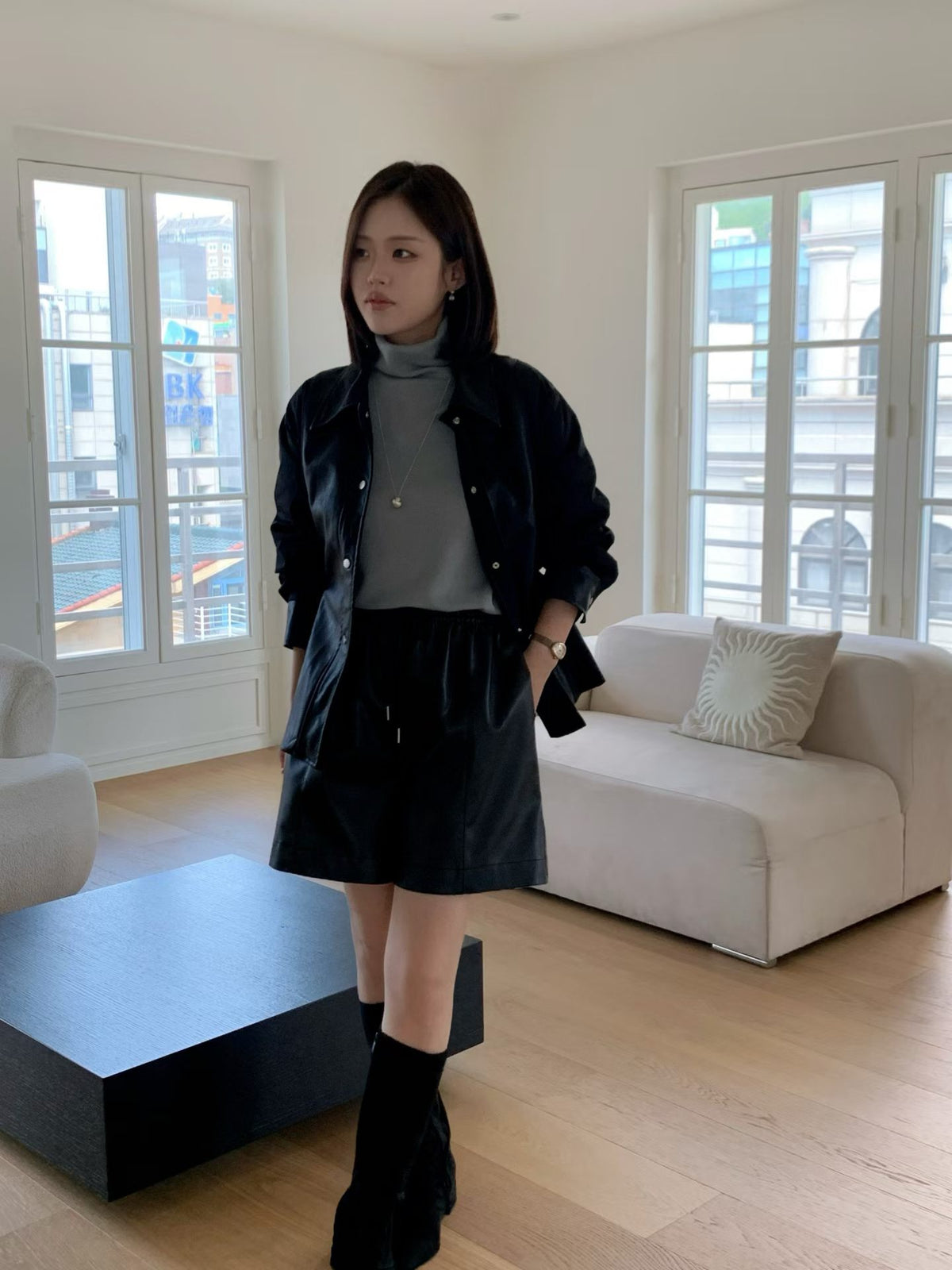 ♡異材質拼接收腰兩穿襯衫/外套 ♡ (C260930)