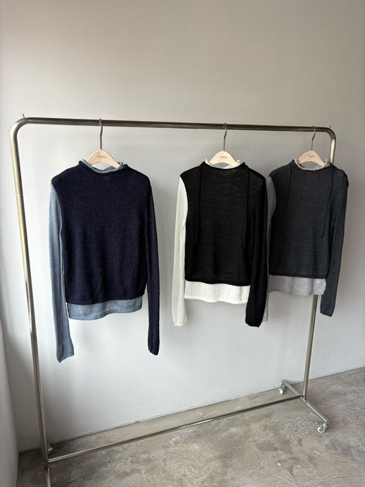 ♡雙層撞色袖設計感毛衣♡ (C251254)