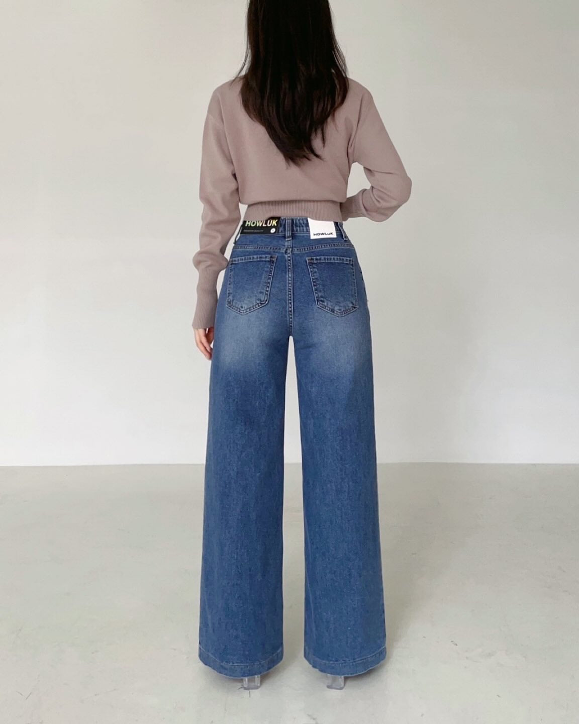 ♡拼接刷色牛仔寬褲♡ (C251154)