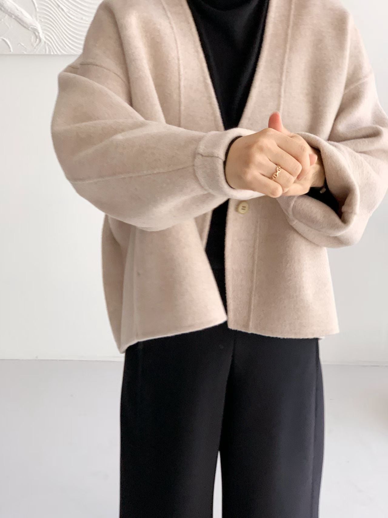 ♡百搭挺版V領手工毛呢外套♡ (C251270)