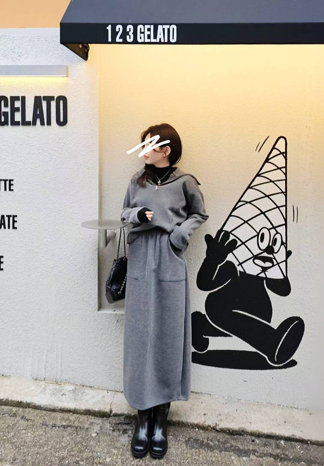 ♡Oni家♡ 質感混羊毛羅馬布拉鍊上衣 (C251287)