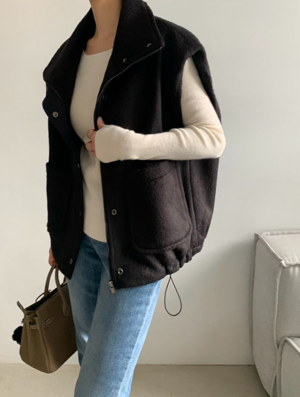 ♡翻領羊毛束口帶背心♡ (C251168)