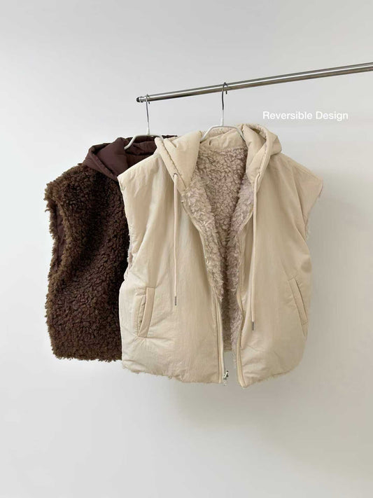 ♡雙面QQ暖毛連帽背心♡ (C251249)