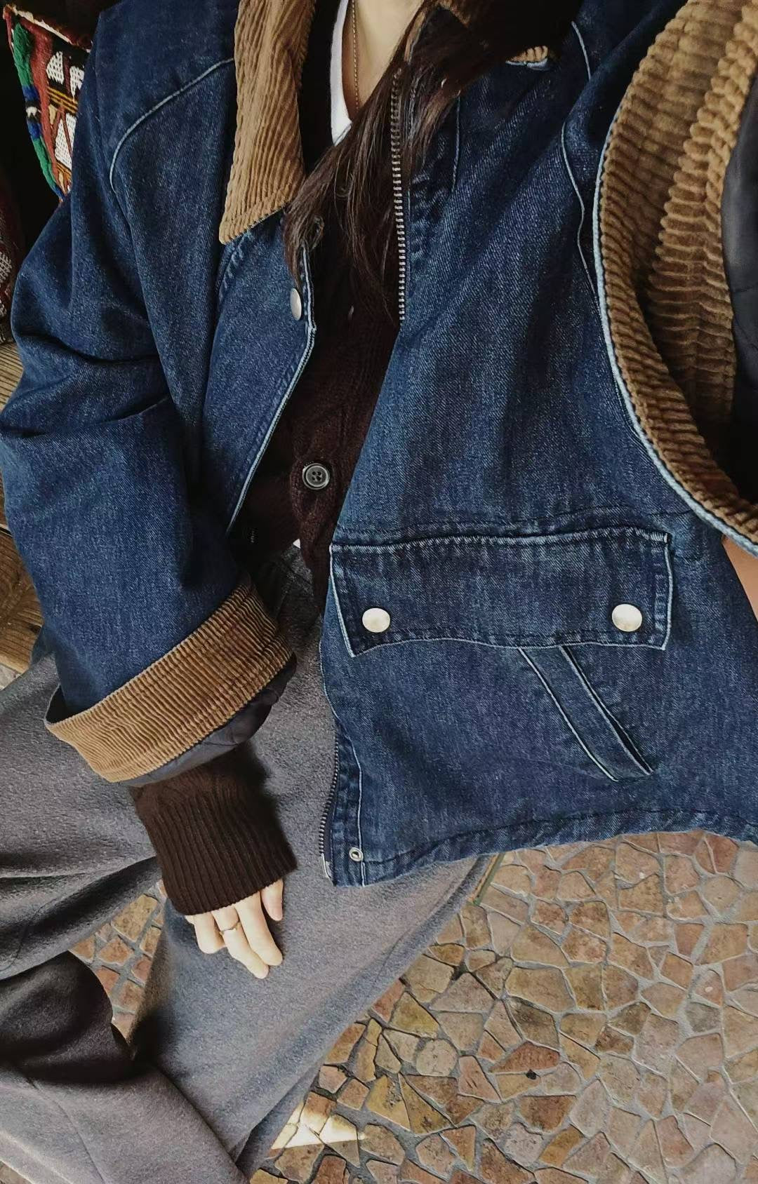 ♡Oni家♡時髦巴恩風丹寧鋪棉外套 (C251284)