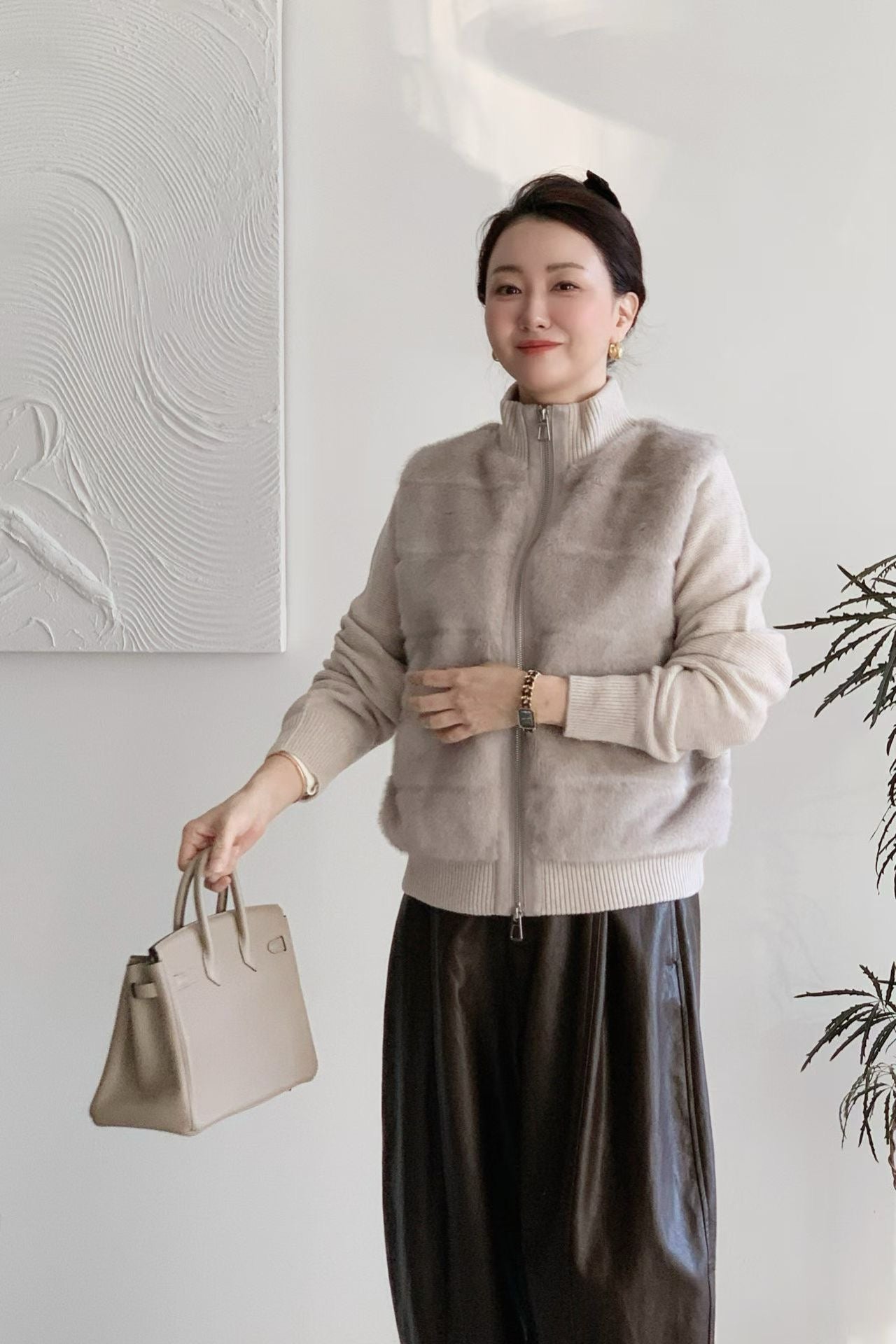 ♡貴氣暖絨拼接立領拉鍊外套♡ (C251271)