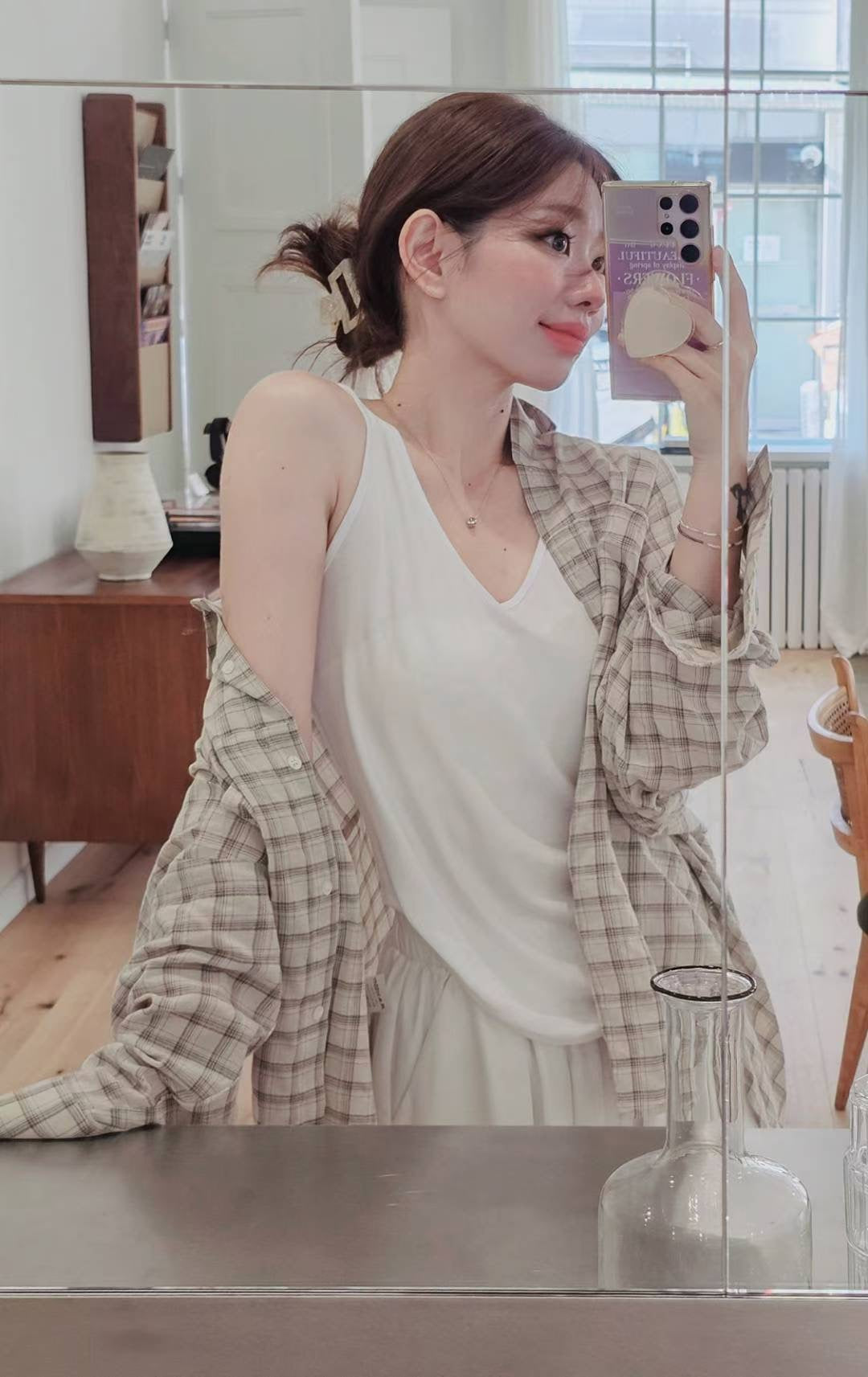 ♡Oni家♡經典百搭格紋休閒襯衫 (C250822)