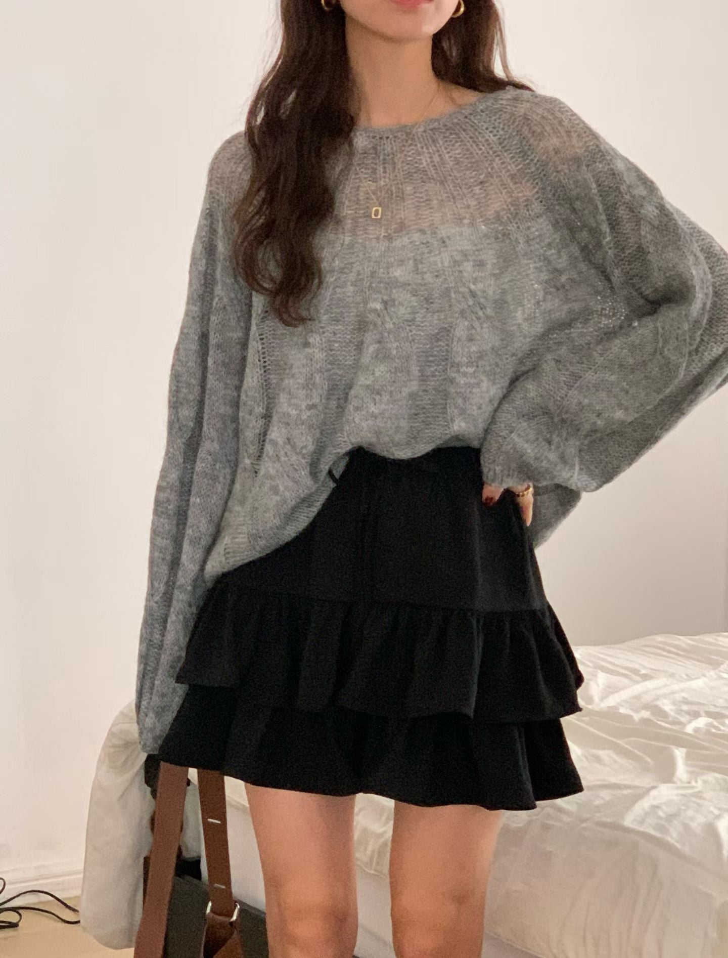 ♡輕柔鏤空麻花寬鬆針織上衣♡ (C251026)